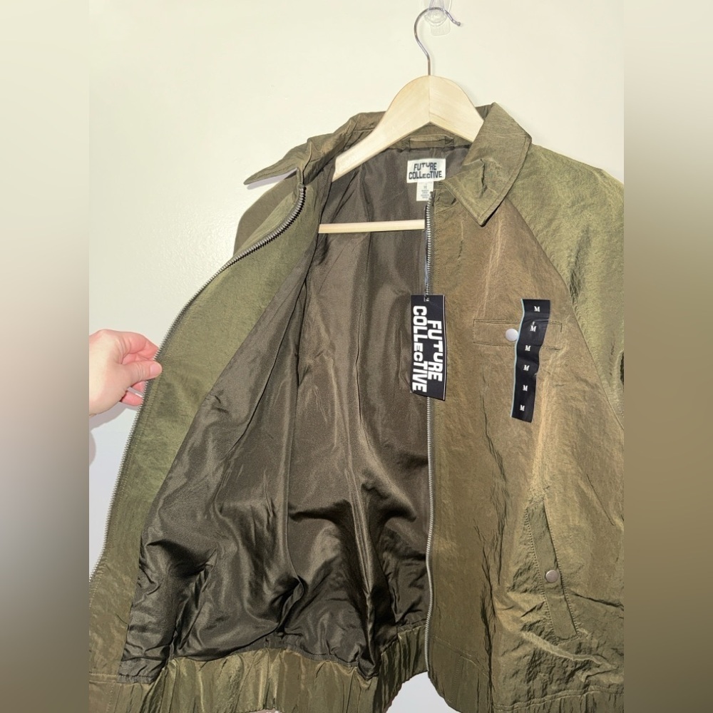 Future Collective Bomber Jacket Medium Olive Green Zip Up Streetwear Athleisure - Picture 8 of 10